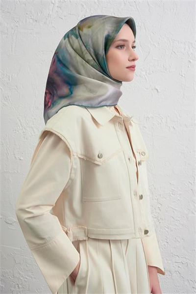 Armine Çiçek Desenli Saf İpek Twill Eşarp 9426D 09