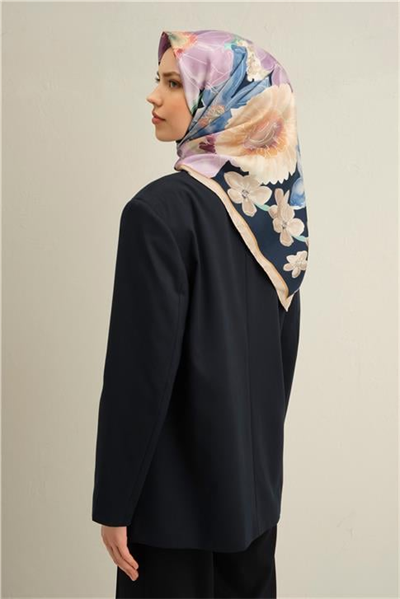 Armine Çiçek Desenli Saf İpek Twill Eşarp 9318D 05