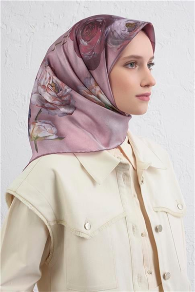 Armine Çiçek Desenli Saf İpek Twill Eşarp 9419D 05