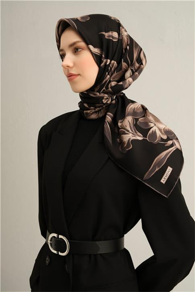 Armine Çiçek Desenli Saf İpek Twill Eşarp 9324D 85