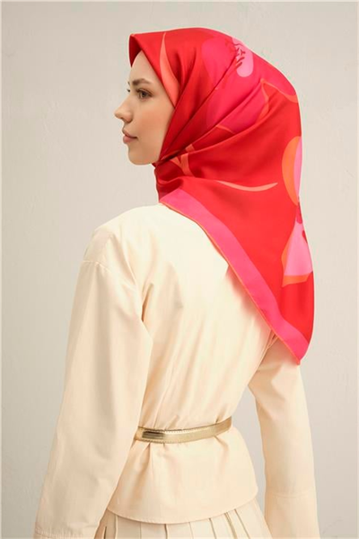 Armine Çiçek Desenli Saf İpek Twill Eşarp 9317D 56