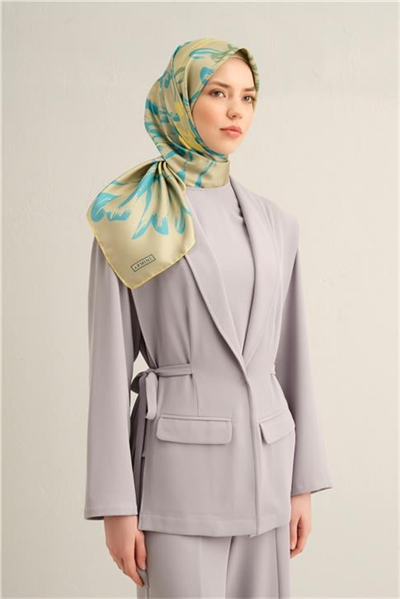 Armine Çiçek Desenli Saf İpek Twill Eşarp 9322D 12