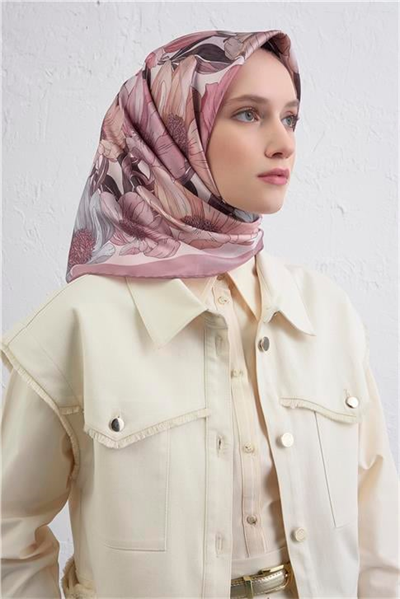 Armine Çiçek Desenli Saf İpek Twill Eşarp 9403D 82
