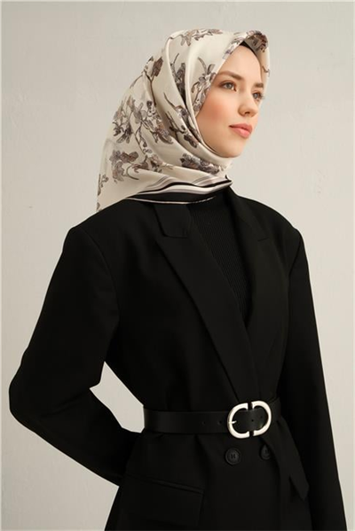 Armine Çiçek Desenli Saf İpek Twill Eşarp 9316D 85