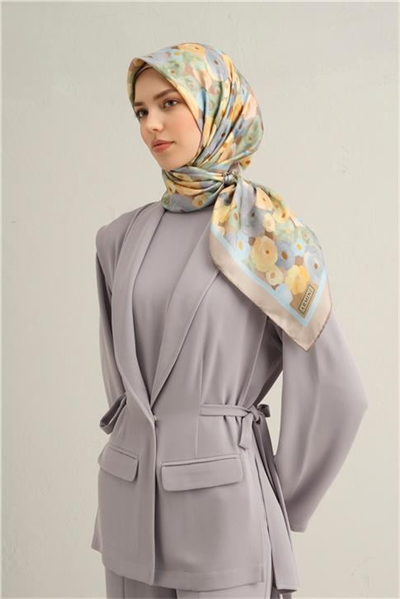 Armine Çiçek Desenli Saf İpek Twill Eşarp 9300D 03