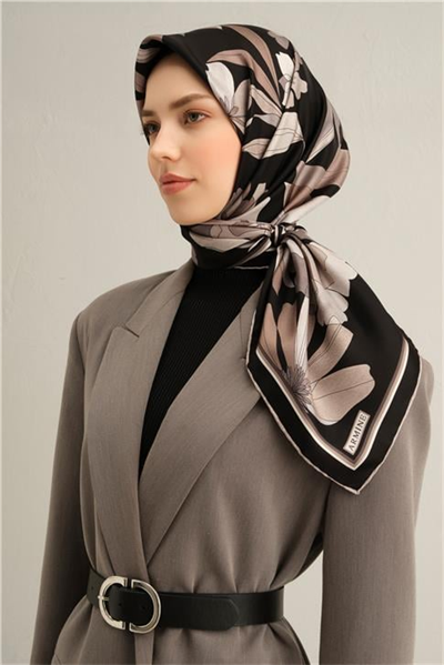 Armine Çiçek Desenli Saf İpek Twill Eşarp 9312D 86