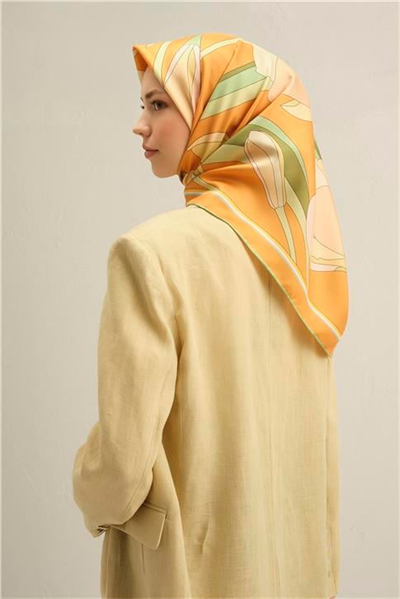 Armine Çiçek Desenli Saf İpek Twill Eşarp 9302D 50