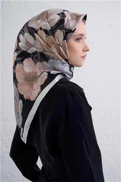 Armine Çiçek Desenli Saf İpek Twill Eşarp 9403D 84