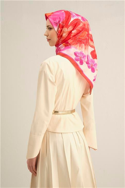 Armine Çiçek Desenli Saf İpek Twill Eşarp 9318D 50