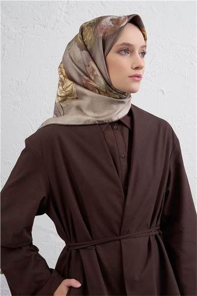 Armine Çiçek Desenli Saf İpek Twill Eşarp 9419D 35