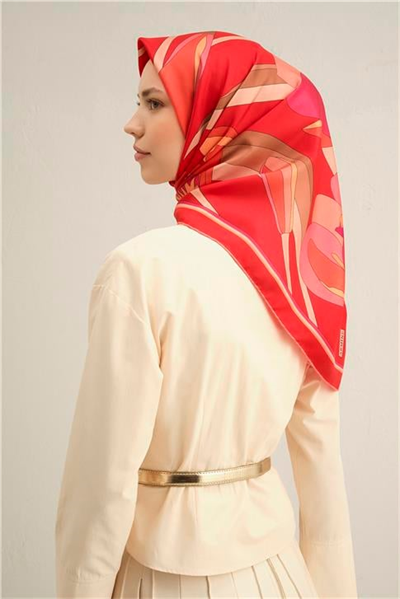 Armine Çiçek Desenli Saf İpek Twill Eşarp 9302D 02