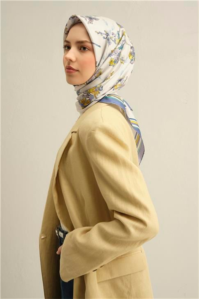 Armine Çiçek Desenli Saf İpek Twill Eşarp 9316D 83