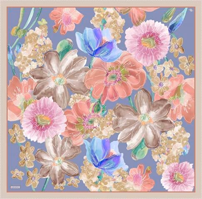 Armine Çiçek Desenli Saf İpek Twill Eşarp 9318D 07