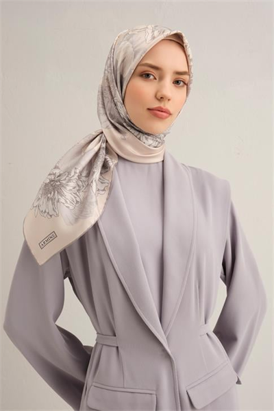 Armine Çiçek Desenli Saf İpek Twill Eşarp 9330D 02