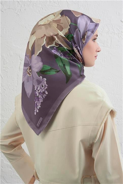 Armine Çiçek Desenli Saf İpek Twill Eşarp 9414D 84