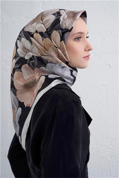 Armine Çiçek Desenli Saf İpek Twill Eşarp 9403D 84