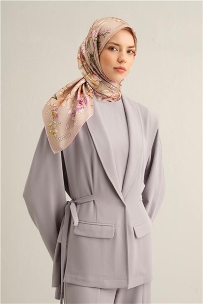 Armine Çiçek Desenli Saf İpek Twill Eşarp 9347D 34