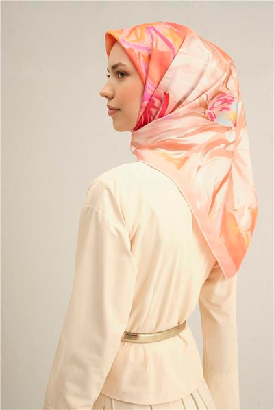 Armine Çiçek Desenli Saf İpek Twill Eşarp 9337D 82