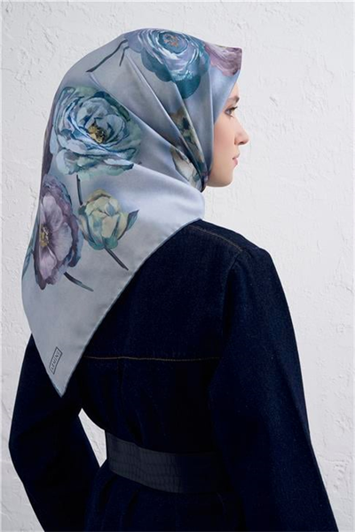 Armine Çiçek Desenli Saf İpek Twill Eşarp 9419D 07