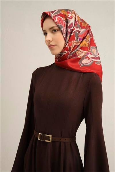 Armine Çiçek Desenli Saf İpek Twill Eşarp 9332D 85