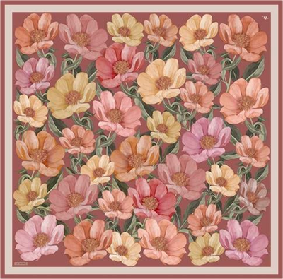 Armine Çiçek Desenli Saf İpek Twill Eşarp 9403D 01