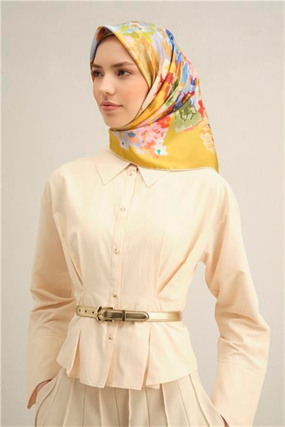 Armine Çiçek Desenli Saf İpek Twill Eşarp 9334D 59