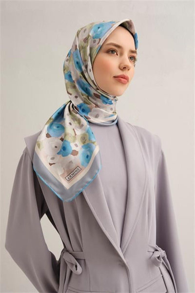 Armine Çiçek Desenli Saf İpek Twill Eşarp 9300D 83