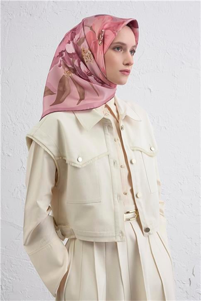 Armine Çiçek Desenli Saf İpek Twill Eşarp 9414D 3