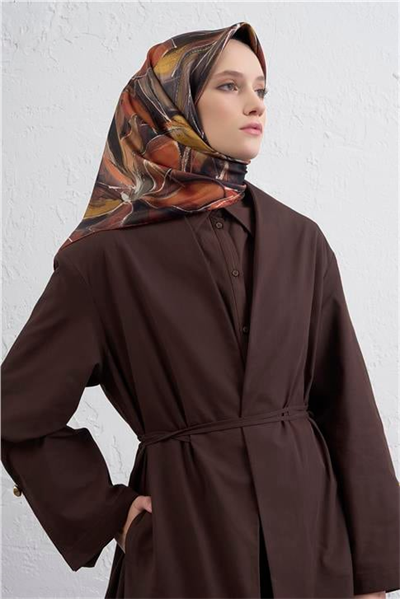Armine Çiçek Desenli Saf İpek Twill Eşarp 9406D 80