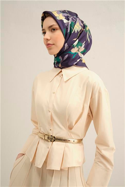 Armine Çiçek Desenli Saf İpek Twill Eşarp 9342D 54