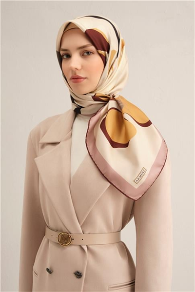 Armine Çiçek Desenli Saf İpek Twill Eşarp 9317D 02