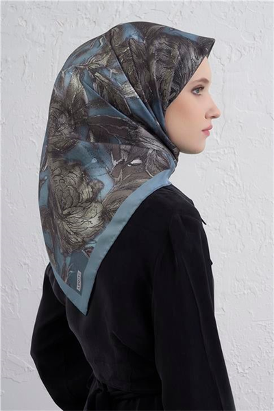 Armine Çiçek Desenli Saf İpek Twill Eşarp 9409D 37