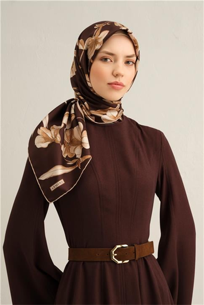 Armine Çiçek Desenli Saf İpek Twill Eşarp 9324D 52