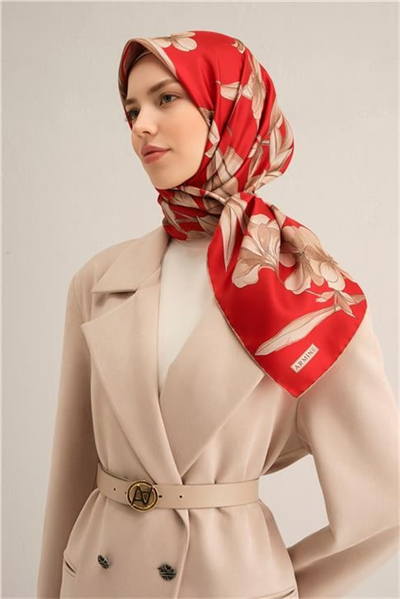 Armine Çiçek Desenli Saf İpek Twill Eşarp 9324D 54