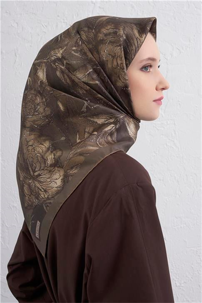 Armine Çiçek Desenli Saf İpek Twill Eşarp 9409D 84