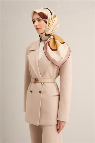 Armine Çiçek Desenli Saf İpek Twill Eşarp 9317D 02