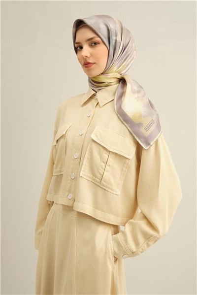Armine Çiçek Desenli Saf İpek Twill Eşarp 9310D 52