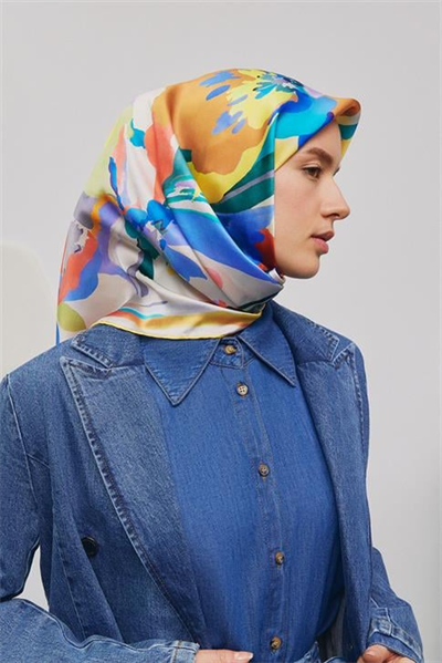 Armine Çiçek Desenli Saf İpek Twill Eşarp 9340D 83