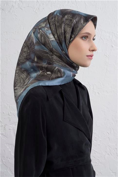 Armine Çiçek Desenli Saf İpek Twill Eşarp 9409D 37
