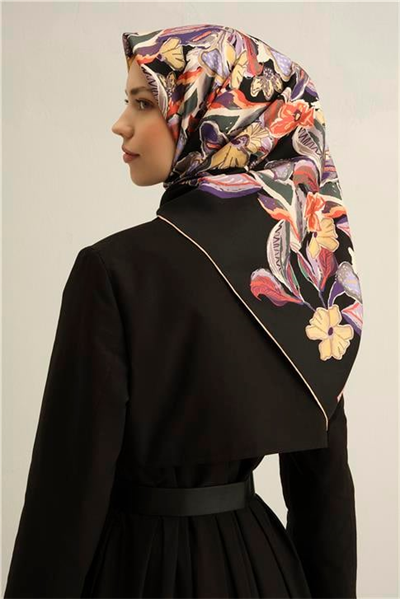 Armine Çiçek Desenli Saf İpek Twill Eşarp 9332D 38