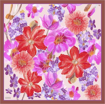 Armine Çiçek Desenli Saf İpek Twill Eşarp 9318D 50