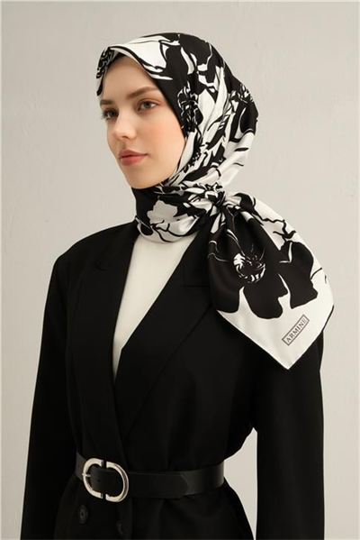 Armine Çiçek Desenli Saf İpek Twill Eşarp 9344D 44