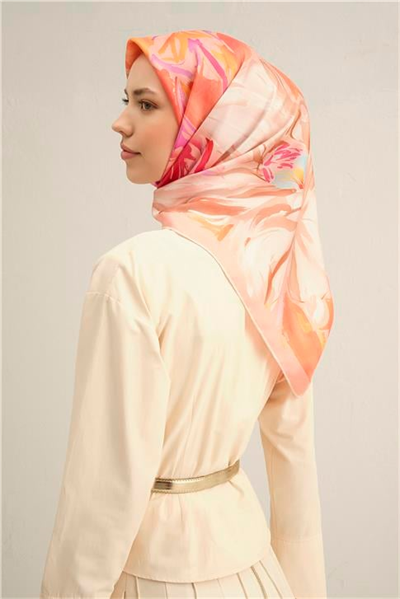 Armine Çiçek Desenli Saf İpek Twill Eşarp 9337D 82