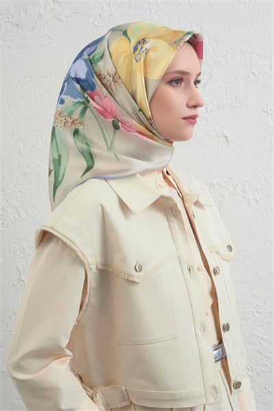 Armine Çiçek Desenli Saf İpek Twill Eşarp 9414D 85