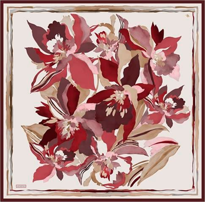 Armine Çiçek Desenli Saf İpek Twill Eşarp 9340D 03