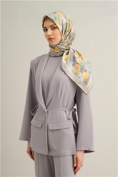Armine Çiçek Desenli Saf İpek Twill Eşarp 9300D 03