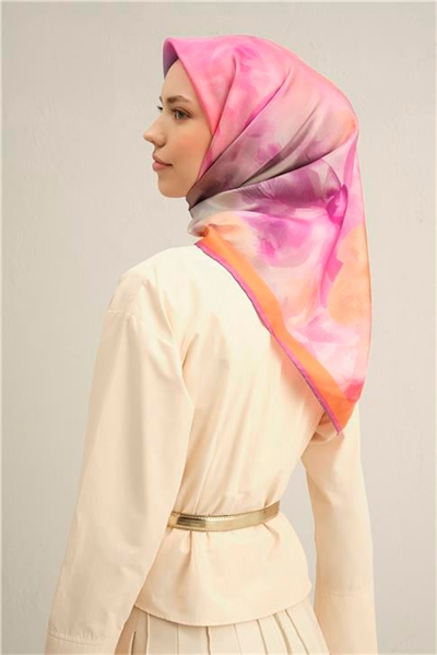 Armine Çiçek Desenli Saf İpek Twill Eşarp 9310D 84