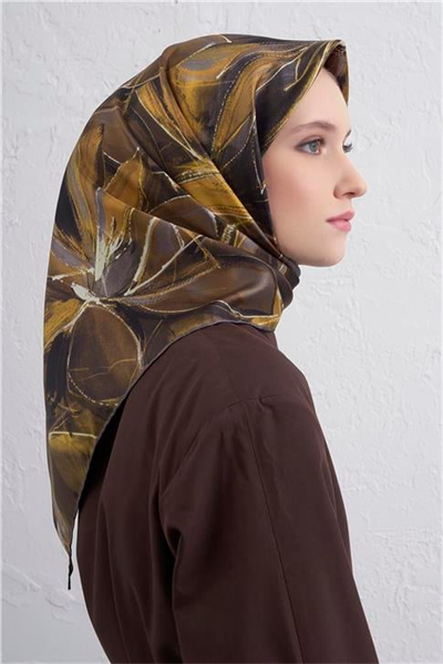Armine Çiçek Desenli Saf İpek Twill Eşarp 9406D 82