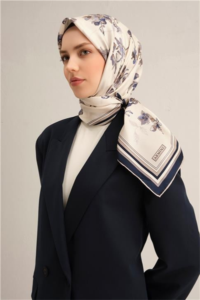 Armine Çiçek Desenli Saf İpek Twill Eşarp 9316D 86