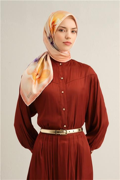 Armine Çiçek Desenli Saf İpek Twill Eşarp 9305D 34